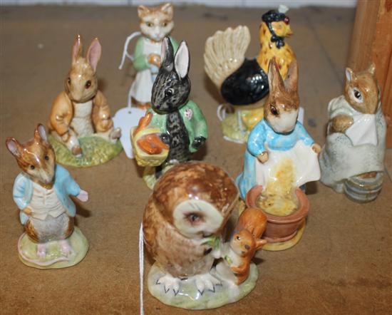 8 Beswick Beatrix Potter figures, Sally Henny Penny, Ginger Pickles, etc, brown back stamps